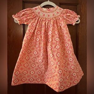 Girls Hand Smocked Floral Pink and White Bishop Dress